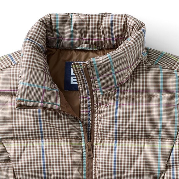 Lands' End Down Vest Light Brown Beige Glen Plaid size PS Petite 8 P6 P8 6P 8P - Picture 5 of 7
